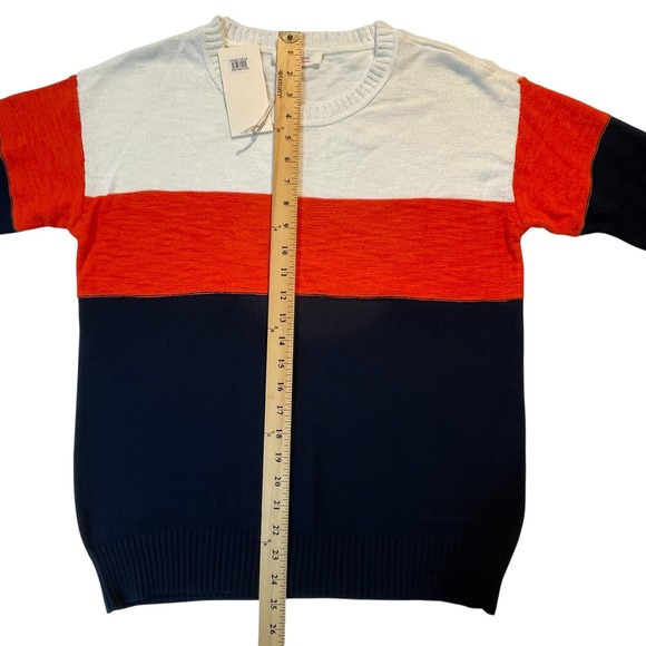 Two by Vince Camuto Womens Colorblock Tab Sleeve Sweater White Orange Navy sz MM - Picture 7 of 11